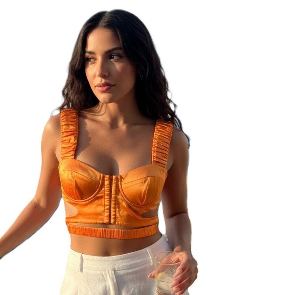CAMILA COELHO Top Barton Apricot Orange Cut-Out Corset Bra Size M NWT